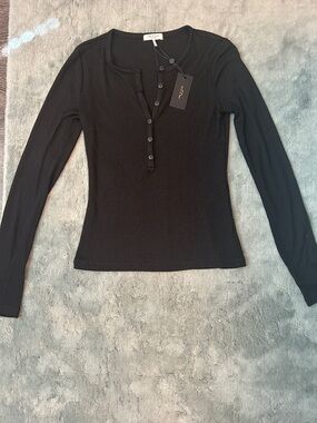 Rag & Bone NWT Black Henley Long Sleeve Top